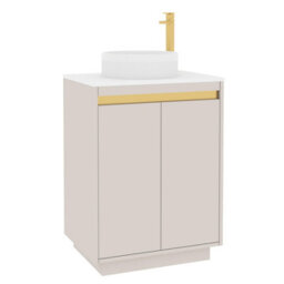 Royal Bathrooms Orion 600mm Warm Taupe Floor Standing Plain White Countertop Vanity Unit 2 Door With Round Basin & Brushed Brass Accent Trim - thumbnail 6