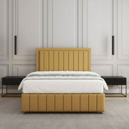 REGIONAL FURNISHINGS Mustard Plush Velvet Divan Bed Upholstered 24Inch Headboard & Footboard 2Drawers Footend & No Mattress In 4Ft 4Ft6 5Ft 6Ft Sizes - thumbnail 3
