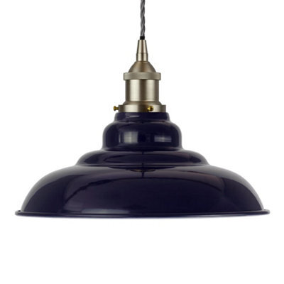 Navy Blue St Edmund's Painted Dome Pendant Light With Brushed Chrome Lamp Holder And Grey Twisted Cable - Se Home - image 1