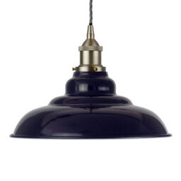 Navy Blue St Edmund's Painted Dome Pendant Light With Brushed Chrome Lamp Holder And Grey Twisted Cable - Se Home