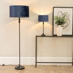Valuelights Maggie Black Metal Candlestick Slim Table Lamp With Navy Blue Velvet Drum Lamp Shade And Led Bulb - thumbnail 3