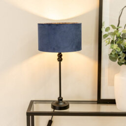 Valuelights Maggie Black Metal Candlestick Slim Table Lamp With Navy Blue Velvet Drum Lamp Shade And Led Bulb - thumbnail 1