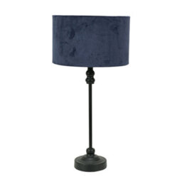 Valuelights Maggie Black Metal Candlestick Slim Table Lamp With Navy Blue Velvet Drum Lamp Shade And Led Bulb - thumbnail 2