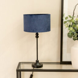 Valuelights Maggie Black Metal Candlestick Slim Table Lamp With Navy Blue Velvet Drum Lamp Shade And Led Bulb - thumbnail 5