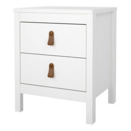 Wyld Haus Wildberry Matt White Bedside Table 2-Drawer Wooden Nightstand With Brown Leather Handles - thumbnail 5