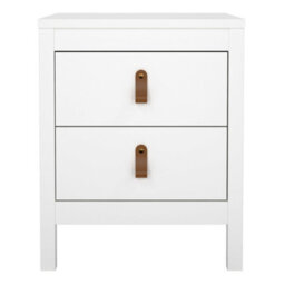 Wyld Haus Wildberry Matt White Bedside Table 2-Drawer Wooden Nightstand With Brown Leather Handles - thumbnail 4
