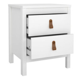 Wyld Haus Wildberry Matt White Bedside Table 2-Drawer Wooden Nightstand With Brown Leather Handles - thumbnail 7