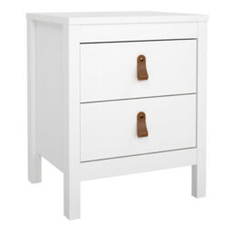 Wyld Haus Wildberry Matt White Bedside Table 2-Drawer Wooden Nightstand With Brown Leather Handles - thumbnail 3