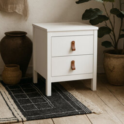 Wyld Haus Wildberry Matt White Bedside Table 2-Drawer Wooden Nightstand With Brown Leather Handles - thumbnail 2