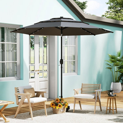 Thehotsale 3-Tier Tilting Parasol With Solar Lights With Crank Handle For Dark Grey (No Base) - image 1