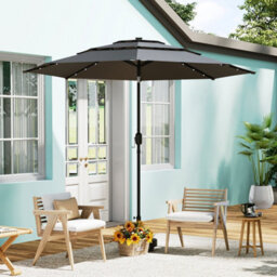 Thehotsale 3-Tier Tilting Parasol With Solar Lights With Crank Handle For Dark Grey (No Base) - thumbnail 1