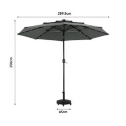 Thehotsale 3-Tier Tilting Parasol With Solar Lights With Crank Handle For Dark Grey (No Base) - thumbnail 9