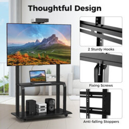 "Costway Mobile Tv Stand Adjustable Media Console Cart For 32""-80"" Flat/curved Tvs" - thumbnail 7