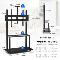 "Costway Mobile Tv Stand Adjustable Media Console Cart For 32""-80"" Flat/curved Tvs" - thumbnail 2