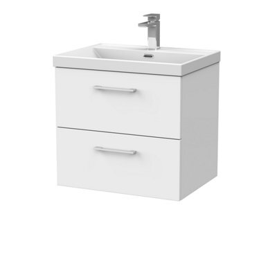 Balterley Pershall Contemporary Wall Hung 2 Drawer Vanity Unit With Thin-Edge Ceramic Basin, 600mm, Matt White - image 1