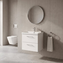 Balterley Pershall Contemporary Wall Hung 2 Drawer Vanity Unit With Thin-Edge Ceramic Basin, 600mm, Matt White - thumbnail 2