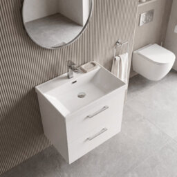 Balterley Pershall Contemporary Wall Hung 2 Drawer Vanity Unit With Thin-Edge Ceramic Basin, 600mm, Matt White - thumbnail 3