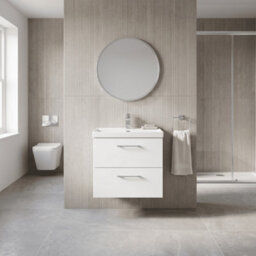 Balterley Pershall Contemporary Wall Hung 2 Drawer Vanity Unit With Thin-Edge Ceramic Basin, 600mm, Matt White - thumbnail 4