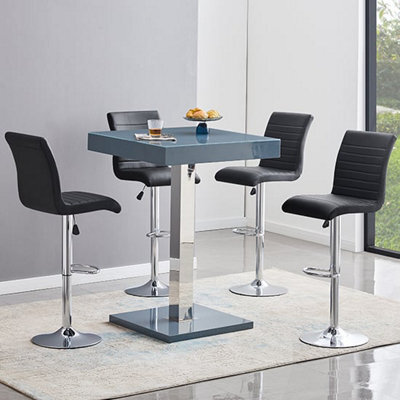 Furniture in Fashion Topaz Glass Grey Gloss Bar Table With 4 Ripple Black Stools - image 1