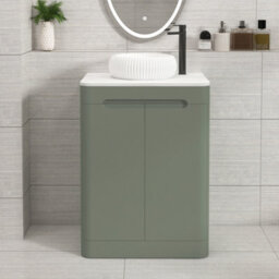 Royal Bathrooms Venice 600mm Sage Green Freestanding Bathroom Countertop Vanity Unit 2 Door With Milan Basin - thumbnail 1