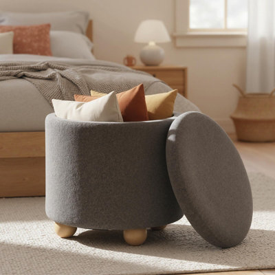 Gainoom Round Grey Storage Ottoman Chenille Fabric Footrest Stool 35L Upholstered Ottoman With Hidden Storage Space - image 1