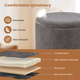 Gainoom Round Grey Storage Ottoman Chenille Fabric Footrest Stool 35L Upholstered Ottoman With Hidden Storage Space - thumbnail 5