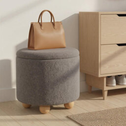 Gainoom Round Grey Storage Ottoman Chenille Fabric Footrest Stool 35L Upholstered Ottoman With Hidden Storage Space - thumbnail 3