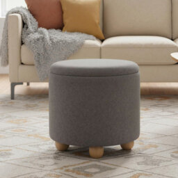 Gainoom Round Grey Storage Ottoman Chenille Fabric Footrest Stool 35L Upholstered Ottoman With Hidden Storage Space - thumbnail 4
