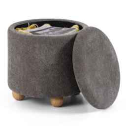 Gainoom Round Grey Storage Ottoman Chenille Fabric Footrest Stool 35L Upholstered Ottoman With Hidden Storage Space - thumbnail 9