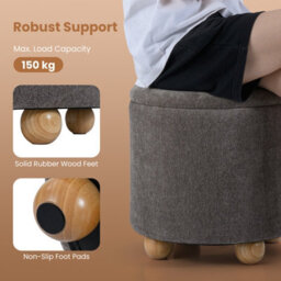 Gainoom Round Grey Storage Ottoman Chenille Fabric Footrest Stool 35L Upholstered Ottoman With Hidden Storage Space - thumbnail 8