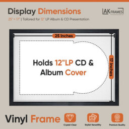 "AK Frames 25X17"" Black Classic Vinyl Record Frame With White Mount For 12 Inch Lp Cover & Disc - Overlapped Design" - thumbnail 2