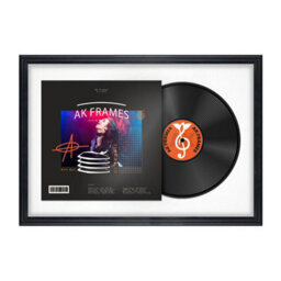 "AK Frames 25X17"" Black Classic Vinyl Record Frame With White Mount For 12 Inch Lp Cover & Disc - Overlapped Design"