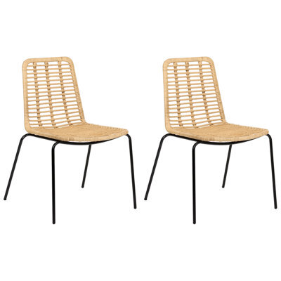 Beliani Set Of 2 Dining Chairs Taos Rattan Natural - image 1