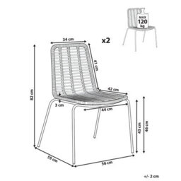 Beliani Set Of 2 Dining Chairs Taos Rattan Natural - thumbnail 3