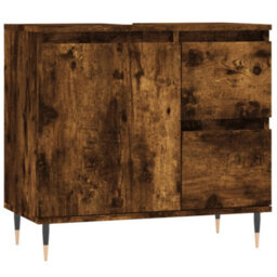 Berkfield 3 Piece Bathroom Furniture Set Smoked Oak Engineered Wood - thumbnail 9