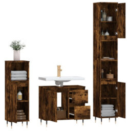 Berkfield 3 Piece Bathroom Furniture Set Smoked Oak Engineered Wood - thumbnail 4