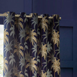 Wylder Galapagos Jacquard Room Darkening Eyelet Curtain Pair Navy (W)229Cm X (D)183Cm - thumbnail 2