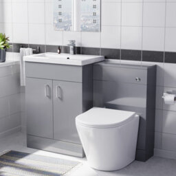 Nes Home 1100mm Grey Basin Vanity Cabinet, Wc Unit & Round Back To Wall Toilet - thumbnail 1