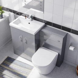 Nes Home 1100mm Grey Basin Vanity Cabinet, Wc Unit & Round Back To Wall Toilet - thumbnail 2