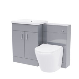 Nes Home 1100mm Grey Basin Vanity Cabinet, Wc Unit & Round Back To Wall Toilet - thumbnail 5