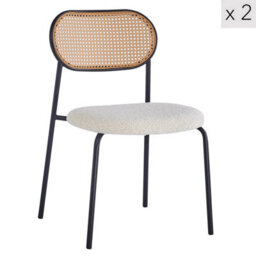 Nordlys Set Of 2 Metal Dining Chairs With Cane Backs And White Bouclé Seats Modern Design Style Dining Room - thumbnail 1