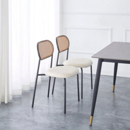 Nordlys Set Of 2 Metal Dining Chairs With Cane Backs And White Bouclé Seats Modern Design Style Dining Room - thumbnail 4
