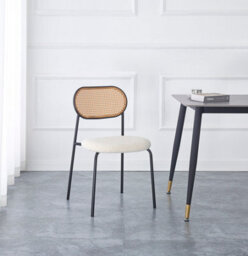 Nordlys Set Of 2 Metal Dining Chairs With Cane Backs And White Bouclé Seats Modern Design Style Dining Room - thumbnail 3
