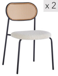 Nordlys Set Of 2 Metal Dining Chairs With Cane Backs And White Bouclé Seats Modern Design Style Dining Room - thumbnail 2