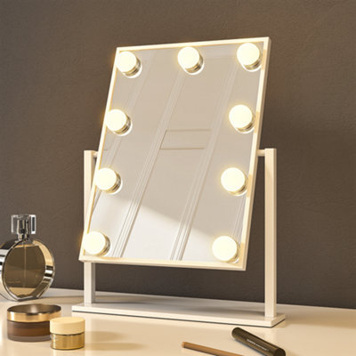 Living And Home White Rotation Dressing Room Hollywood Vanity Makeup Mirror With 9 Dimmable Led Bulbs,3 Color Lighting Modes - image 1