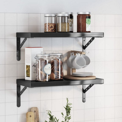 Berkfield Wall Shelves 2 Pcs 50X23.5X3 Cm Black Stainless Steel - image 1