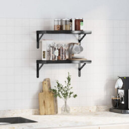 Berkfield Wall Shelves 2 Pcs 50X23.5X3 Cm Black Stainless Steel - thumbnail 3