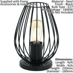 Stylish Black Table Lamp With Wire Cage Shade For Home Or Office - thumbnail 2