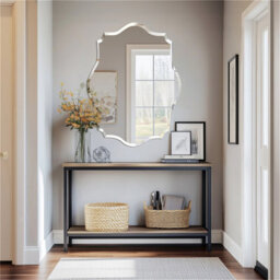 Artloge 60X80Cm Oblong Scalloped Wall Bathroom Mirror Vanity Beveled Edge Glass Frameless Mirror - thumbnail 6