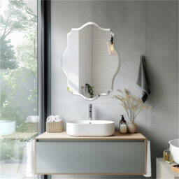 Artloge 60X80Cm Oblong Scalloped Wall Bathroom Mirror Vanity Beveled Edge Glass Frameless Mirror - thumbnail 7